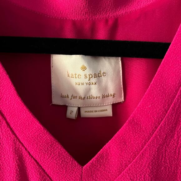 Kate Spade Hot Pink Flutter Sleeve Dress Size 2 V-Neck Midi Barbie Date Night - Picture 6 of 6